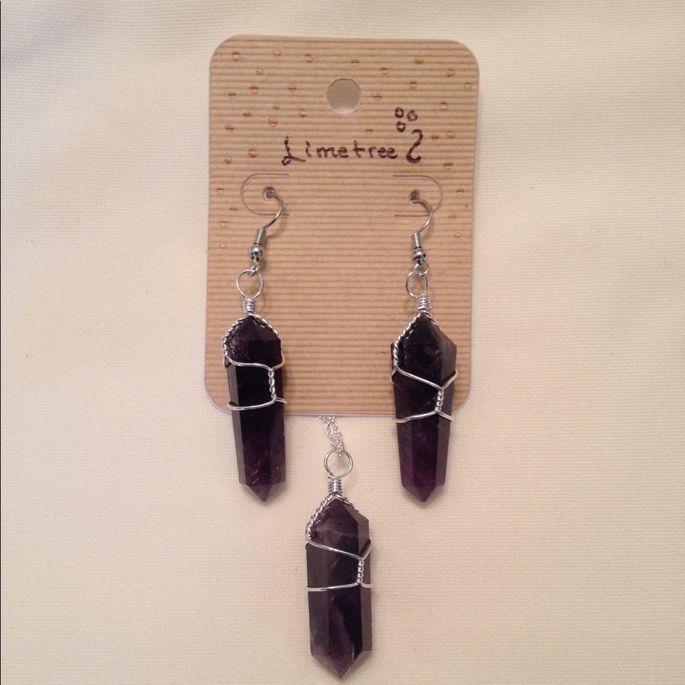 Genuine Amethyst Earrings/Necklace Gemstone Set